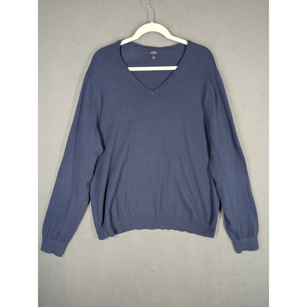 J Crew V-neck Sweater Mens Large Cotton Cashmere Blend Dark Blue